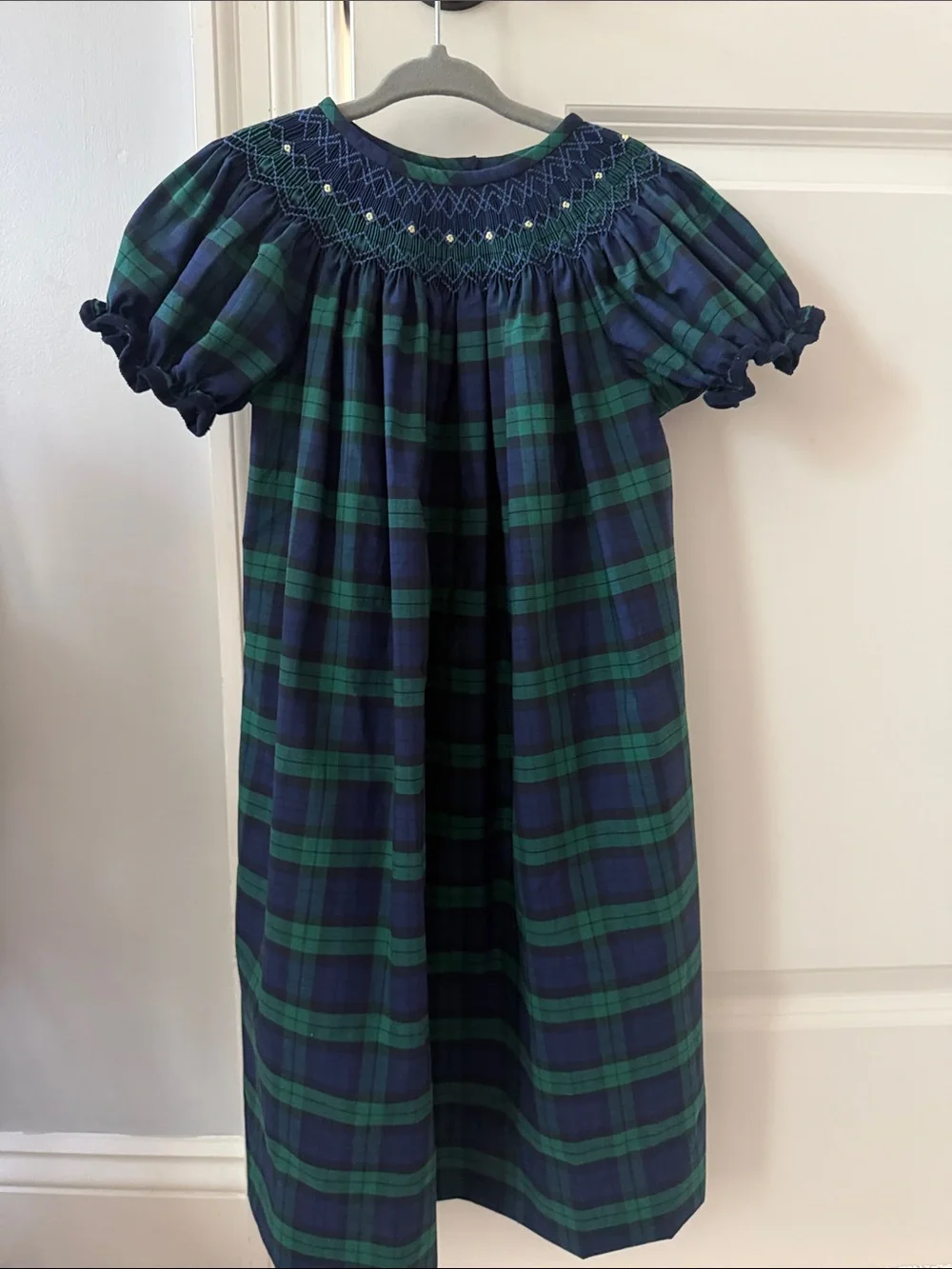 Classic Whimsy Girls Navy & Green Plaid Smocked Dress -